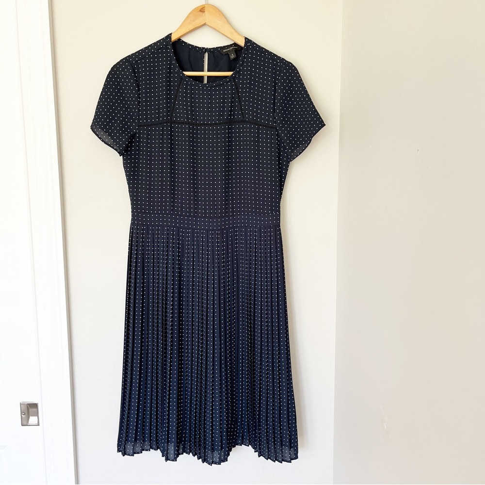 BANANA REPUBLIC navy pleated polka dot dress sz. 6 - Picture 1 of 5